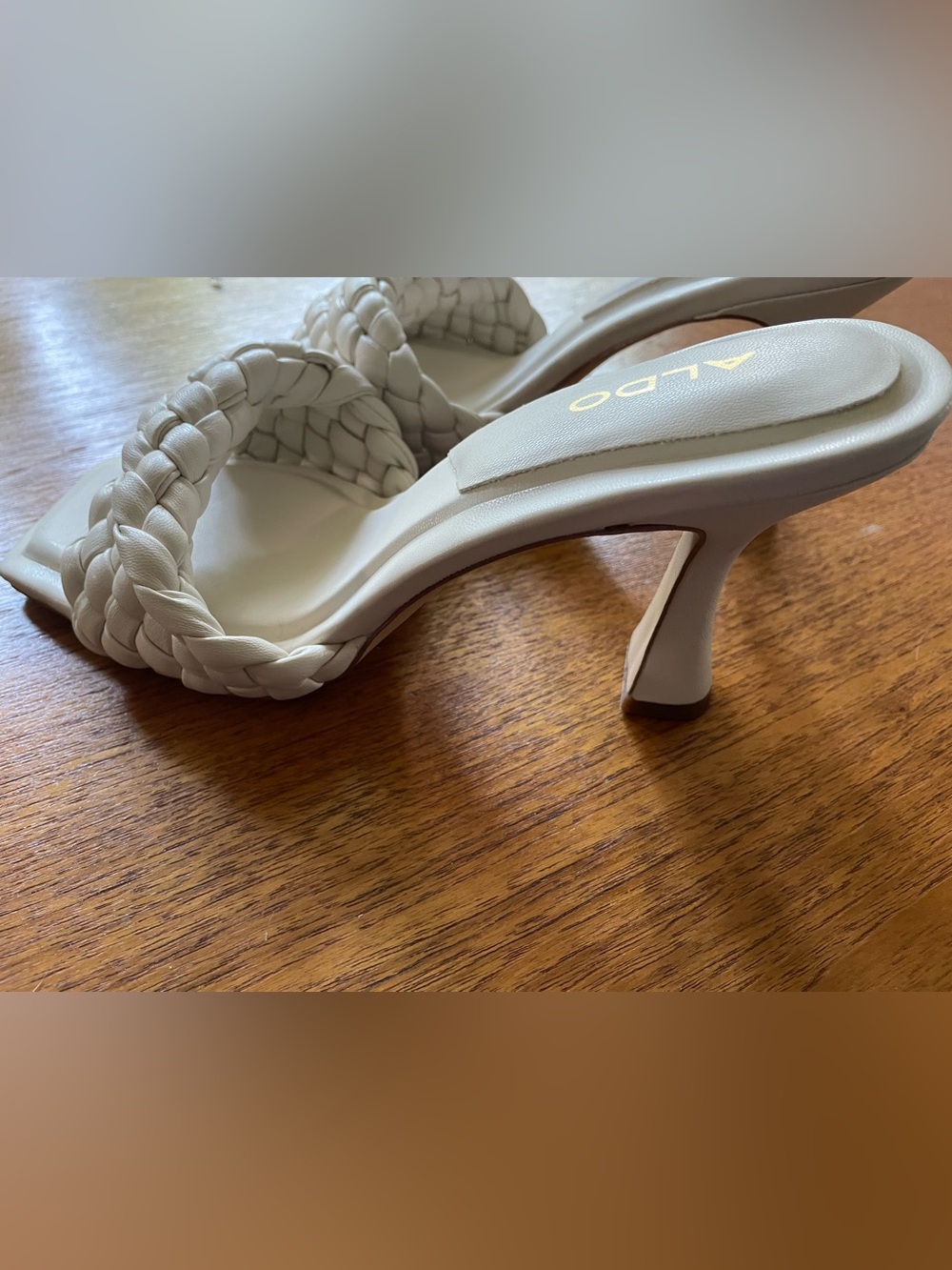 ALDO White Braided Strap Mid-Heel Sandals - Picture 8 of 8
